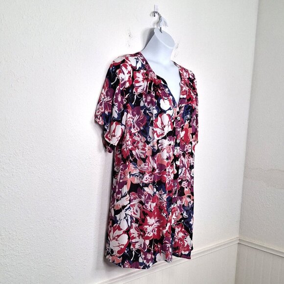 Roamans Floral Tunic Blouse Sz 18W Button Down Colorful Whimsigoth Boho Beach - Picture 3 of 14